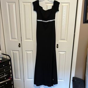 Chic Black Maxi Dress with Silver Detail